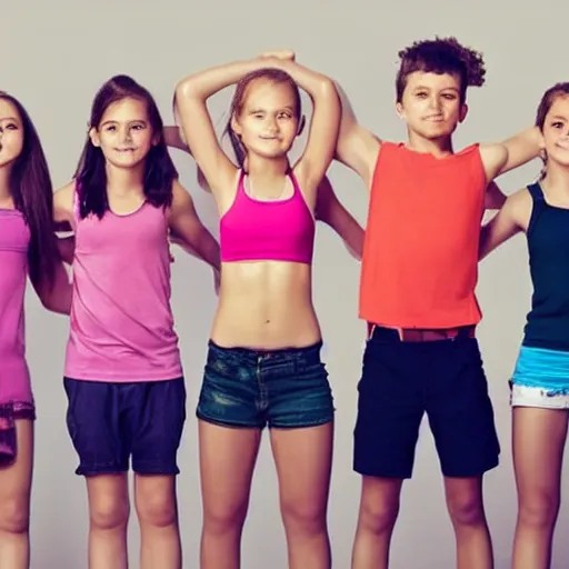 Prompt: 5 girls standing next to 5 boys and the girls are way stronger than the boys, realistic, picture