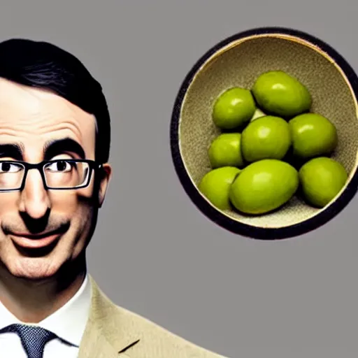 Image similar to a photo of an olive in the shape of john oliver's face