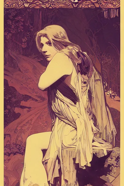 Image similar to Poster artwork, Duane Allman, medium shot, details, sharp focus, illustration, by Jordan Grimmer and Alphonse Mucha and greg rutkowski and PiNe (パイネ) and 薯子 Imoko and 香川悠作 and maya takamura, intricate, beautiful, Trending on artstation, pixiv, digital Art