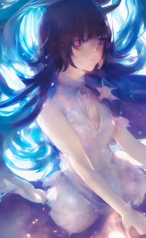 Prompt: A beautiful anime-style digital full-body portrait of Cirno, by Stanley Artgerm Lau, WLOP, Rossdraws, LeraPi, and Sakimichan, trending on ArtStation, deviantart, SFW version