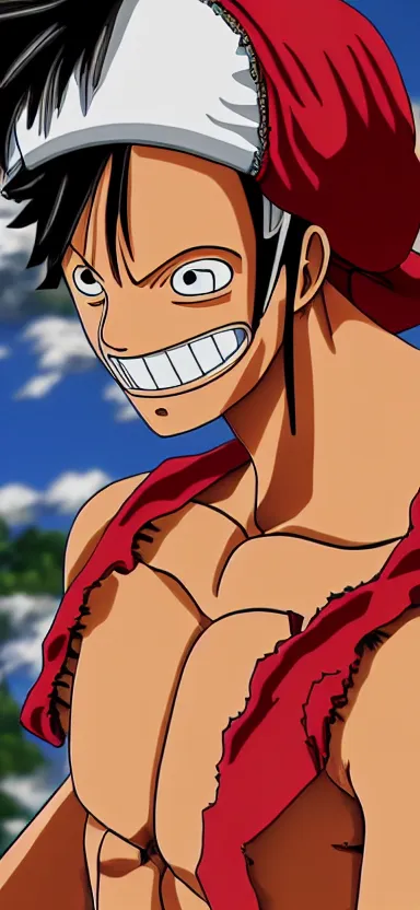 Prompt: a aerial photo of luffy, side shot, by shunji dodo, 8 k resolution, high quality