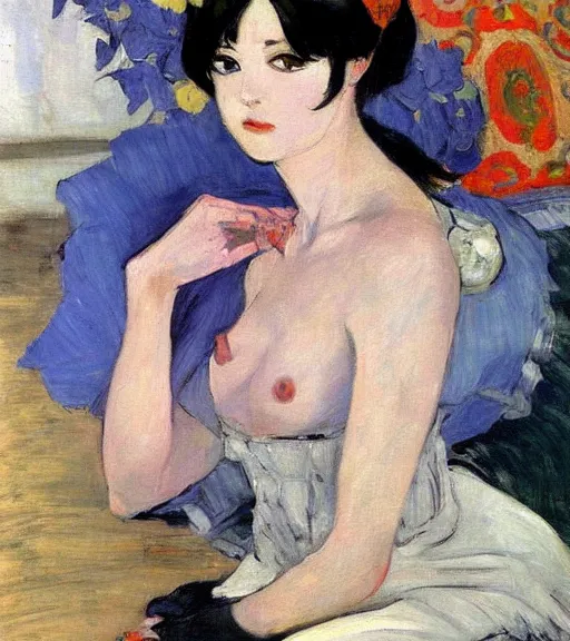 Image similar to valentin serov painting of an anime woman