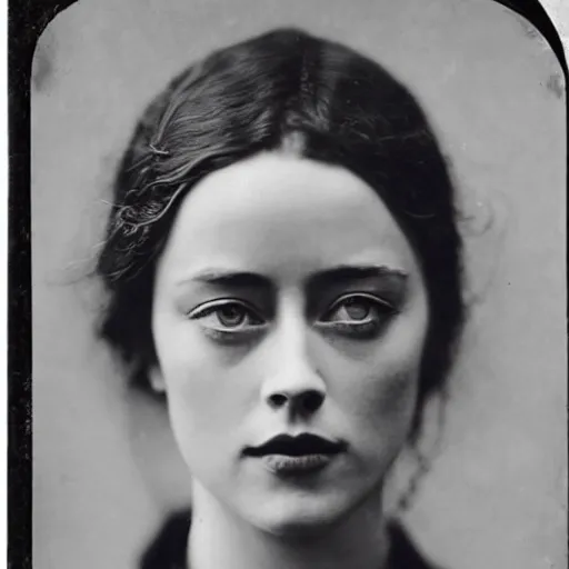 Image similar to victorian photograph of amber heard, 1 8 9 0 s photography, 1 9 0 0, realistic face, symmetrical face, studio photograph, grainy, edwardian, old photo