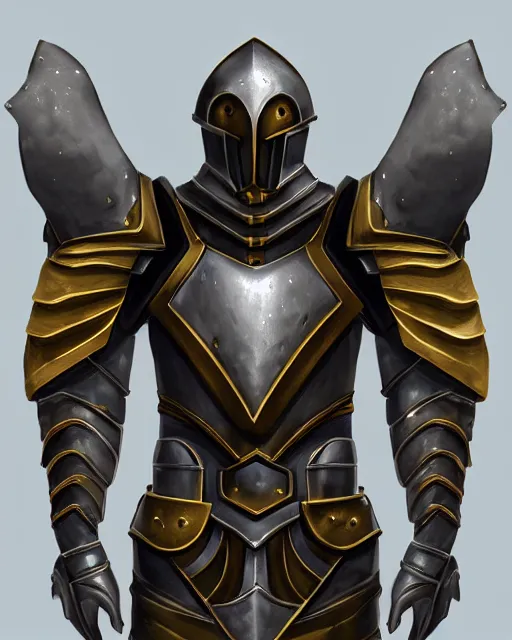 Image similar to heroic armor, medieval fantasy concept art, trending on artstation, shiny silver with gold trim, very flat shading, smooth lines, smooth contours, clean, symmetrical, front view