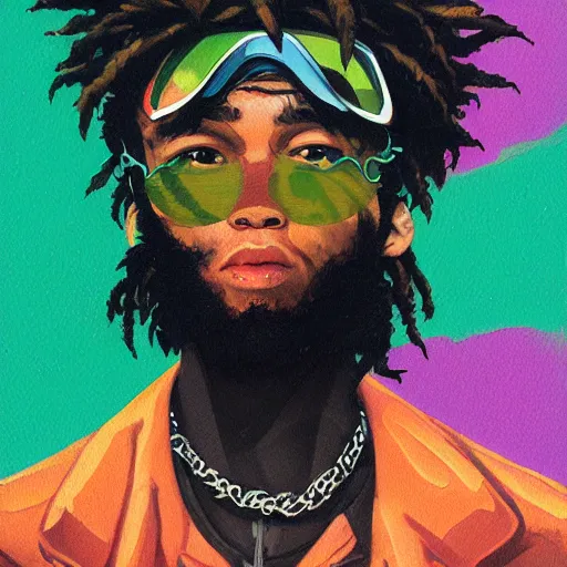 Prompt: profile picture for swae lee, marijuana organic painting, marijuana, matte, hiphop, hard edges, energetic, 3 d shapes, asymmetrical, smoke, green, highly detailed, by sachin teng