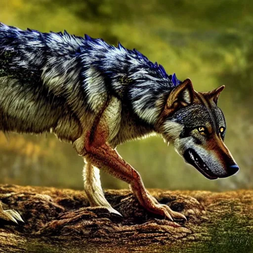 Image similar to a wolf crocodile!!! hybrid! bold natural colors, masterpiece, trending on artstation, photograph, national geographic, wildlife photographer of the year, realistic!!