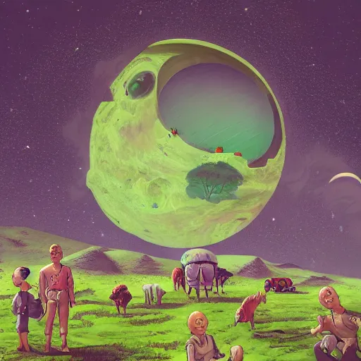 Prompt: a green grassy farm on the moon with earth seen in the distance by martine johanna and jeremiah ketner and michal karcz, macabre | trending on artstation