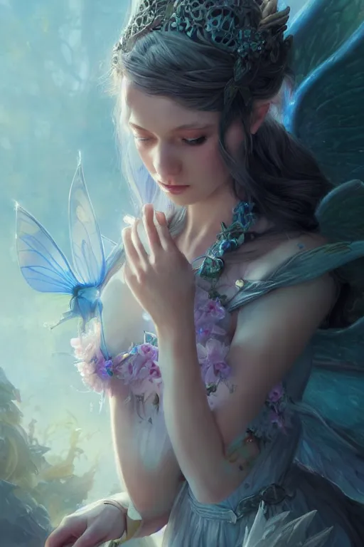 Image similar to fairy princess, highly detailed, d & d, fantasy, highly detailed, digital painting, trending on artstation, concept art, sharp focus, illustration, art by artgerm and greg rutkowski and fuji choko and viktoria gavrilenko and hoang lap