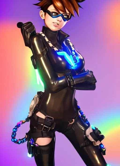 first-cobra23: Tracer from Overwatch wearing latex clothing, hyper