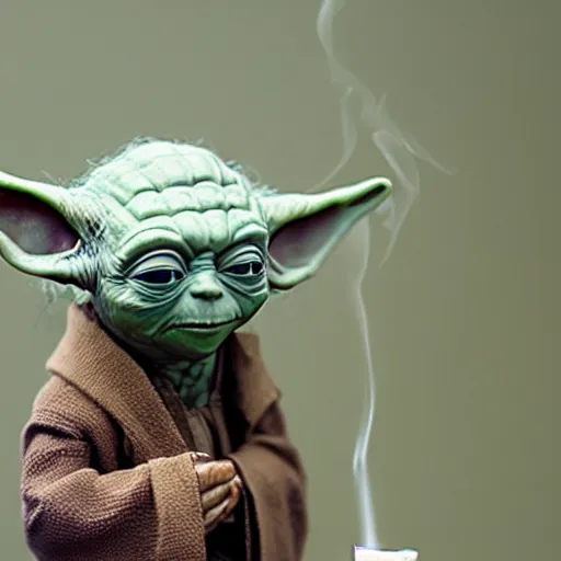 Prompt: Yoda smoking a joint