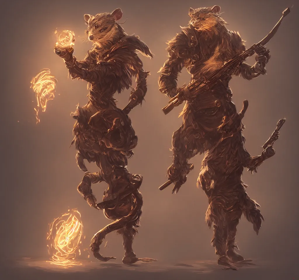 Image similar to a highly detailed illustration of a anthropomorphic rat wearing a long coat holding a wooden shotgun, glowing eyes, dramatic standingm muscular, intricate, elegant, highly detailed, centered, digital painting, artstation, concept art, smooth, sharp focus, league of legends concept art, wlop