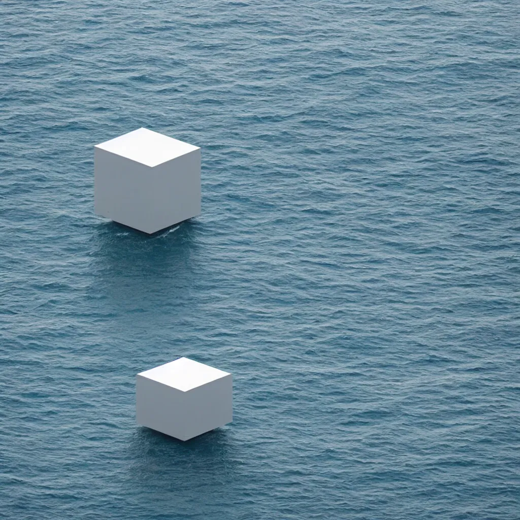 Image similar to a cube in the middle of the sea in the style of richard serra