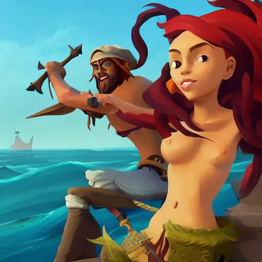 Image similar to painting jack the pirate mermaid on sea of thieves game avatar hero smooth face median photoshop filter cutout vector behance hd by jesper ejsing, by rhads, makoto shinkai and lois van baarle, ilya kuvshinov, rossdraws, illustration, art by ilya kuvshinov and gustav klimt