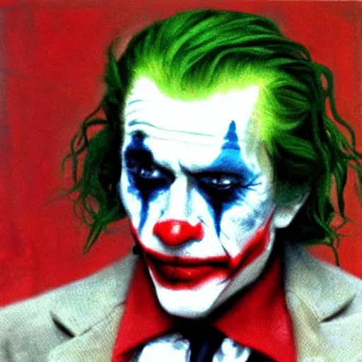 Prompt: peter otoole, hair green, face white, lips red, portrait, impressionistic, film still, joker