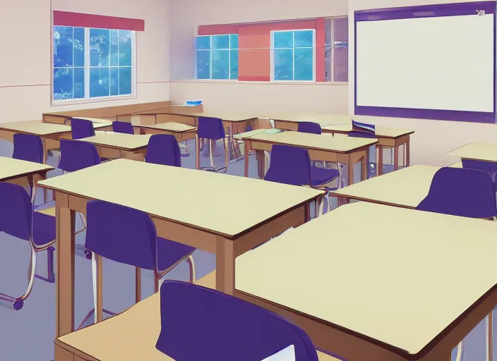 Typical anime classroom, empty, digital art