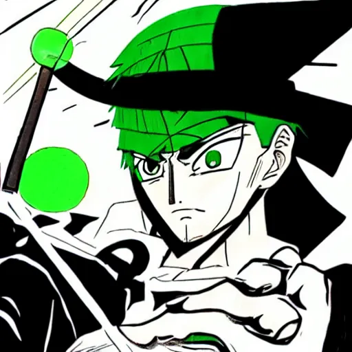 Image similar to roronoa zoro playing videogames, manga style