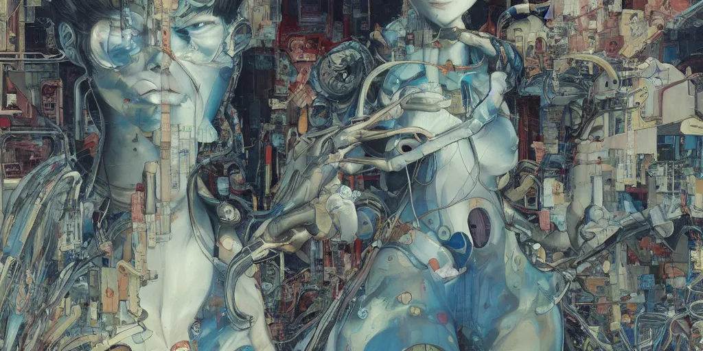 Image similar to gigantic oil painting art by james jean and katsuhiro otomo and moebius, inspired by ghost in the shell anime, smooth face feature, intricate oil painting, high detail illustration, sharp high detail, manga and anime 1 9 9 9