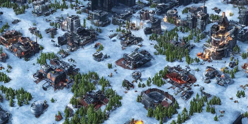 Image similar to zoomed out rts game map based on deadspace meets farcry 5. lush environment, realism, unreal engine 5, edge of tomorrow technology