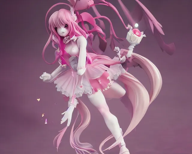 Prompt: ArtStation isolated magical girl vinyl figure, figure photography, romantic undertones, anime stylized, high detail, ethereal lighting - H 640