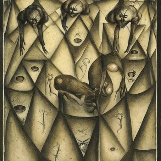 Prompt: spiders who sing and dance like children, by Hannah Hoch, by M.C.Escher, by Santiago Caruso, oil on canvas, beautiful, eerie, surreal, psychedelic