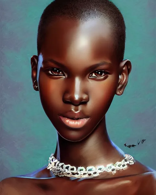 Image similar to portrait of Alek Wek as Anime girl cute-fine-face, full body! pretty face, realistic shaded Perfect face, fine details. Anime. realistic shaded lighting by Ilya Kuvshinov Giuseppe Dangelico Pino and Michael Garmash and Rob Rey