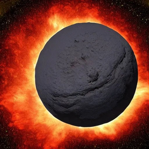 Image similar to A large, volcanic planet with shadows coming out of it