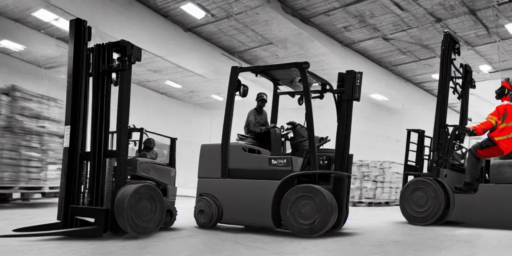 Image similar to forklift operator with a vr headset breaking a wall