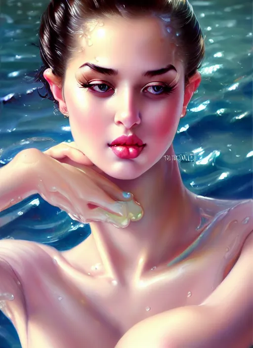 Prompt: glamorous and sexy wet Rena Rounen aka Nano in sumptuous blouse, beautiful, pearlescent skin, natural beauty, seductive eyes and face, elegant girl, natural beauty, very detailed face, seductive lady, full body portrait, natural lights, photorealism, summer vibrancy, cinematic, a portrait by artgerm, rossdraws, Norman Rockwell, magali villeneuve, Gil Elvgren, Alberto Vargas, Earl Moran, Enoch Bolles