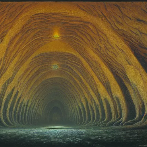 Prompt: a giant underground city by Zdzisław Beksiński, 8k, high quality