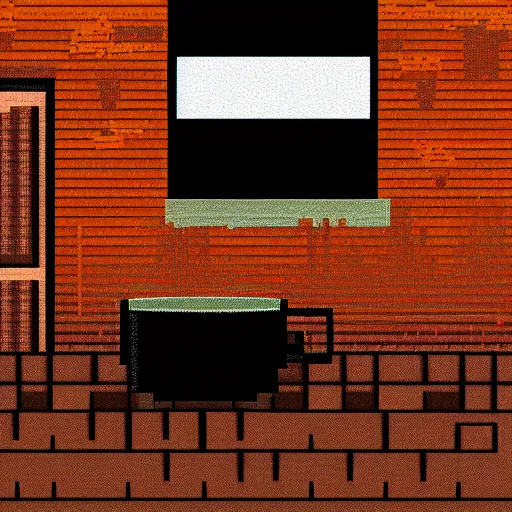 Prompt: A cup of coffee reflecting the surroundings in an alley, Pixel Art, Closeup