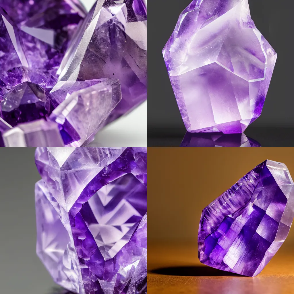 Prompt: studio photograph of an amethyst crystal carved in the shape of goku, xf iq 4, 1 5 0 mp, 5 0 mm, f 1. 4, iso 2 0 0, 1 / 1 6 0 s, natural light, adobe lightroom, photolab, affinity photo, photodirector 3 6 5