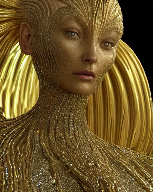 Image similar to a highly detailed metahuman 4 k close up render of an alien goddess bella hadid monument atlantis in iris van herpen dress schiaparelli in diamonds crystals swarovski and jewelry iridescent in style of alphonse mucha gustav klimt trending on artstation made in unreal engine 4