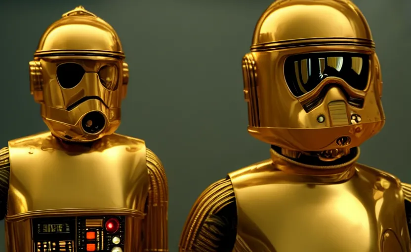 Image similar to hamster as c - 3 po, movie still, star wars, cinematic, sharp focus, cinematic grain, cinematic lighting, 8 k