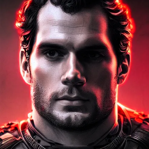 Image similar to henry cavill portrait, dystopia core, apocalyptic, armor, warrior, dramatic, sharp focus, fiction, neon, fantasy, hyper detailed, digital art, trending in artstation, cinematic lighting, studio quality, smooth render, unreal engine 5 rendered, octane rendered, art style and nixeu and wlop and krenz cushart