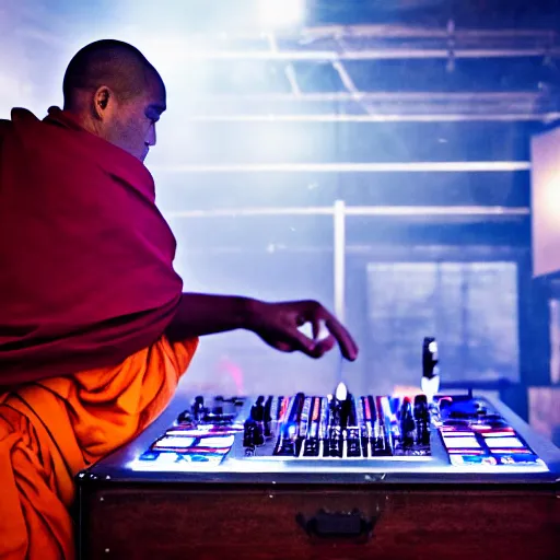 Image similar to a monk on the dj decks