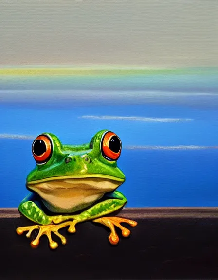 Image similar to a frog looking the end of world, oil on canvas, artstation, dramatic scenery, masterpiece, aesthetic