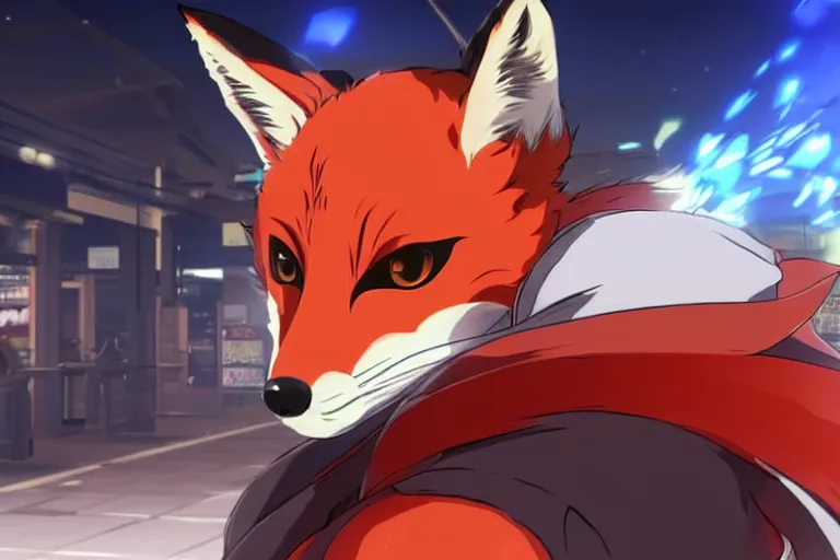 Image similar to a furry tan male fox on a persona 5 : royal ( by atlus ) video game splash screen, a furry male sandcolored tan fox fursona ( has hair ), persona 5 phantom thief style