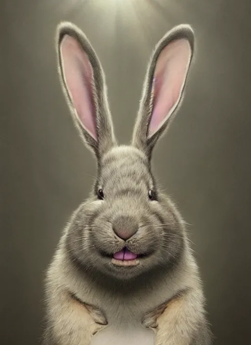 Prompt: hyper realistic, portrait of a derpy big chungus, with bunny rabbit ears, very fuzzy, furry, smoking weed, big smile, buck teeth, bright balanced lighting, by greg rutkowski, scott m fischer, artgerm, loish, slight glow, atmospheric, anne stokes, alexandros pyromallis, 4 k, 8 k