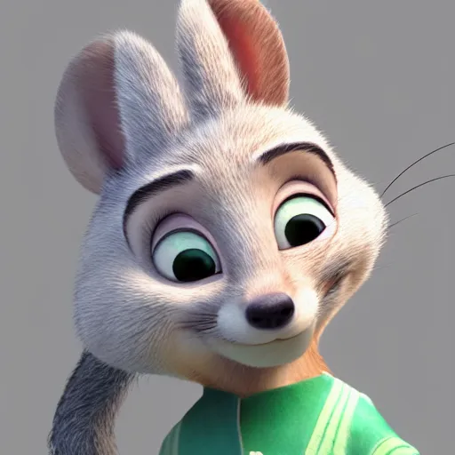 Prompt: 3 d render, portrait, anthropomorphic mouse, female, in a maxi white dress, in the style of zootopia, closeup, artstation, headshot