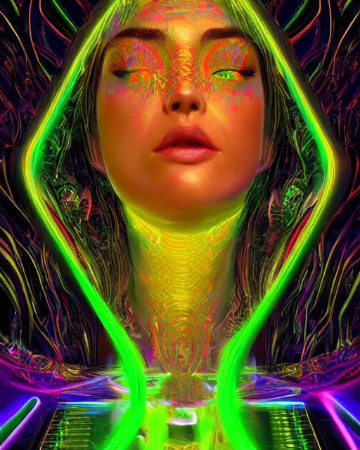 Image similar to a powerful energy psychedelic matrix goddess, by alexander fedosav, hyper detailed digital matte painting, concept art, hyperrealism, 1 6 k resolution, cinema 4 d, 8 k resolution, trending on artstation, behance hd, a masterpiece, by stephan martiniere, particles, cel - shaded, power bright neon energy, by david a. hardy,