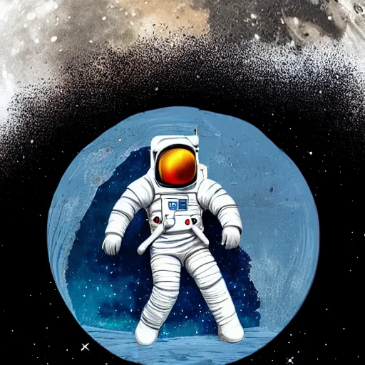 Image similar to an astronaut on the moon looking at exploding Earth, abstract art, Digital art scary, detailed