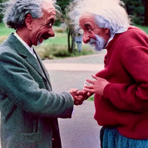 Prompt: historic photo of E.T. meeting Albert Einstein, 35mm, 8k