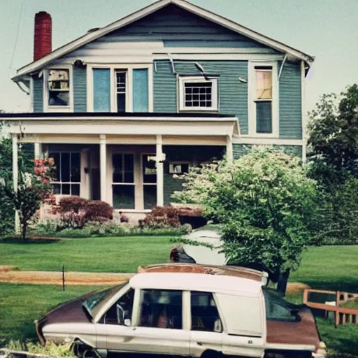 Prompt: a nostalgic photograph of a suburban home during summer, trending on tumblr