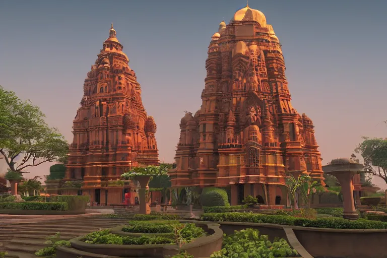 Image similar to high quality 3 d dreamscape! mumbai with biomorphic hanuman!! head building, kalighat, unreal engine hyperrealistic cinematic smooth, stephen shore & john j. park, soft morning light, wide shot, high angle, uhd 8 k, deep focus