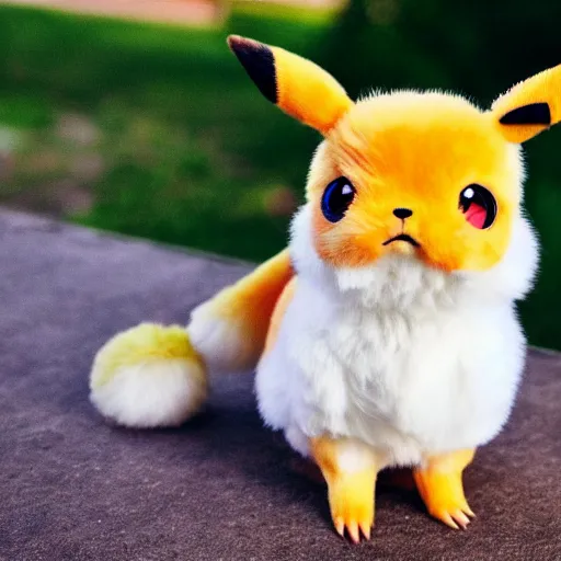 Image similar to real life Pokemon, cute!!!, fluffy!!!, ultra realistic!!!, golden hour, sharp focus