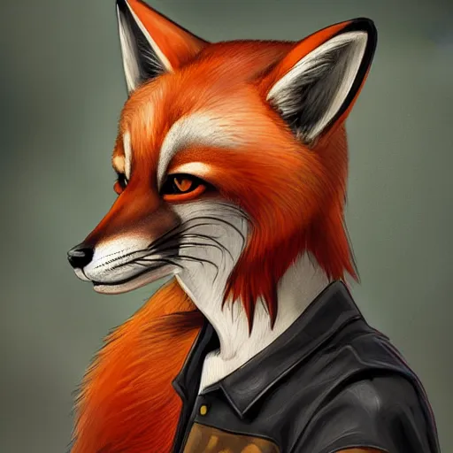 Image similar to Beautiful portrait digital painting, oil painting, anthro anthropomorphic fox androgynous , at a lake anarchist anarcho-punk Punk Punk outfit. furaffinity, artstation