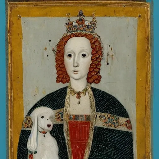 Image similar to portrait of a white poodle as an italian noblewoman, italo - byzantine era 7 0 0 ce