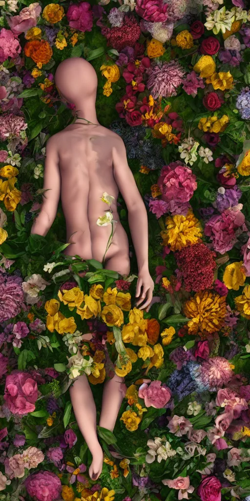 Image similar to a lovely cornucopia of flowers and human body parts, body parts, highly detailed, octane render, cinematic