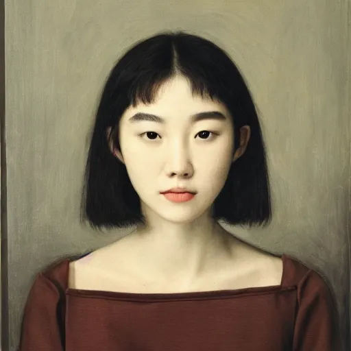 Image similar to a masterpiece portrait photo of a beautiful young woman who looks like a american ziyi zhang, symmetrical face