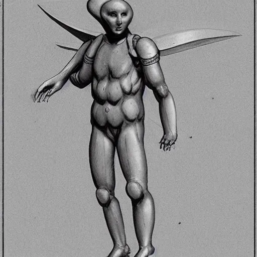 Prompt: a featureless humanoid made of marble, flying in space, D&D